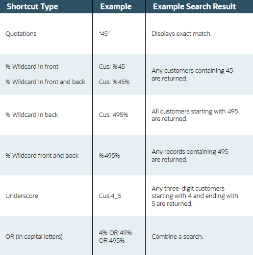 netsuite search shortcuts